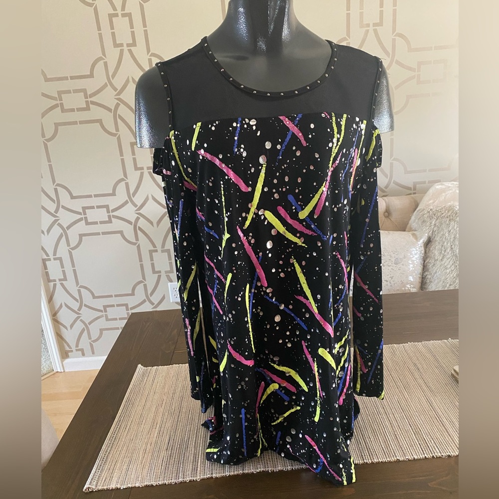 Berek long sleeve cold shoulder top black & multi color Size L
